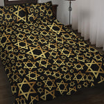 Black And Gold Star of David Print Quilt Bed Set