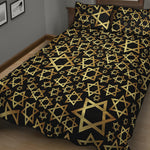 Black And Gold Star of David Print Quilt Bed Set