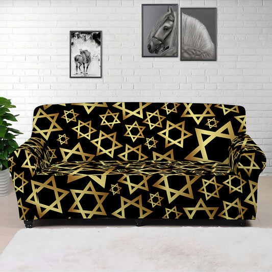 Black And Gold Star of David Print Sofa Cover