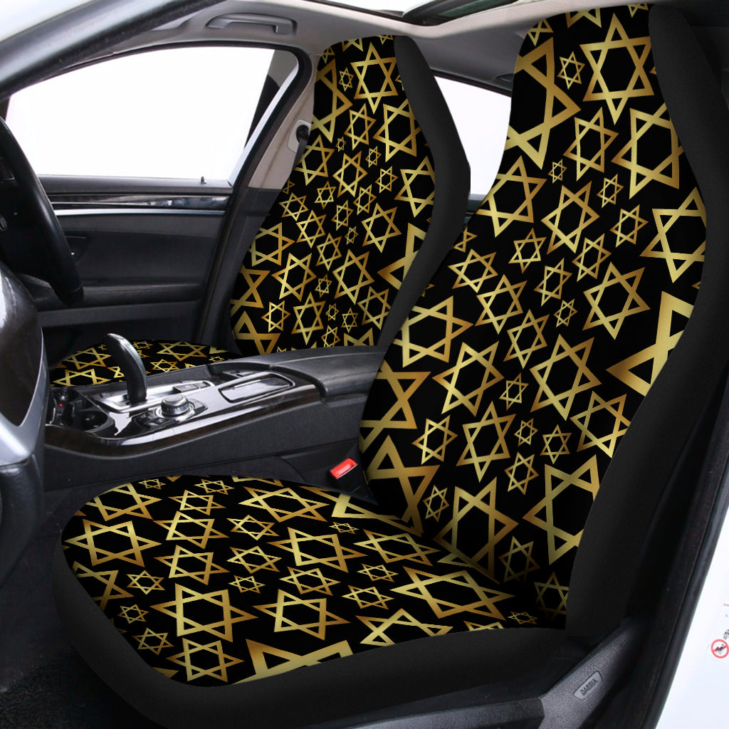 Black And Gold Star of David Print Universal Fit Car Seat Covers