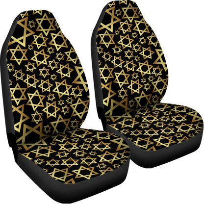 Black And Gold Star of David Print Universal Fit Car Seat Covers