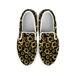 Black And Gold Star of David Print White Slip On Shoes