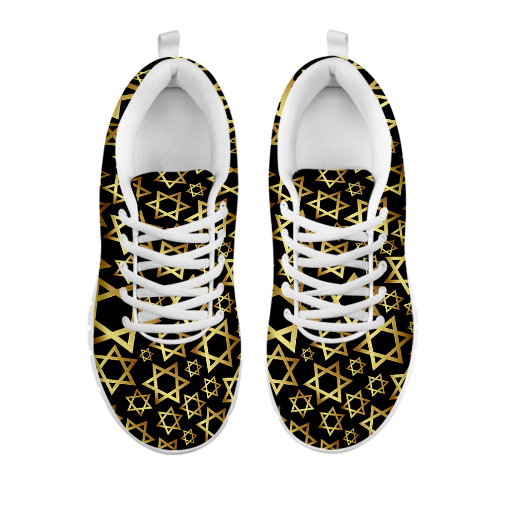 Black And Gold Star of David Print White Sneakers