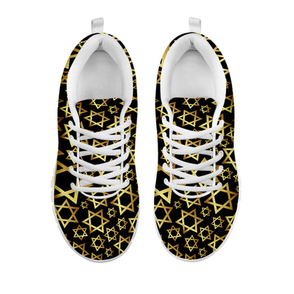 Black And Gold Star of David Print White Sneakers