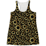 Black And Gold Star of David Print Women's Racerback Tank Top