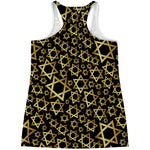 Black And Gold Star of David Print Women's Racerback Tank Top