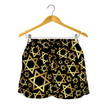 Black And Gold Star of David Print Women's Shorts
