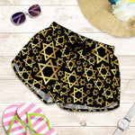 Black And Gold Star of David Print Women's Shorts
