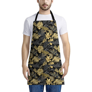 Black And Gold Tropical Pattern Print Apron