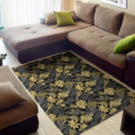 Black And Gold Tropical Pattern Print Area Rug