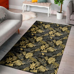 Black And Gold Tropical Pattern Print Area Rug
