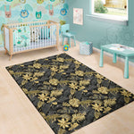 Black And Gold Tropical Pattern Print Area Rug