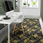 Black And Gold Tropical Pattern Print Area Rug