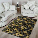 Black And Gold Tropical Pattern Print Area Rug