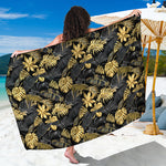Black And Gold Tropical Pattern Print Beach Sarong Wrap