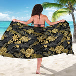 Black And Gold Tropical Pattern Print Beach Sarong Wrap