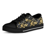 Black And Gold Tropical Pattern Print Black Low Top Shoes