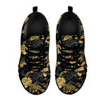 Black And Gold Tropical Pattern Print Black Sneakers
