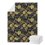 Black And Gold Tropical Pattern Print Blanket
