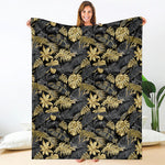 Black And Gold Tropical Pattern Print Blanket