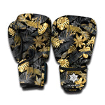 Black And Gold Tropical Pattern Print Boxing Gloves