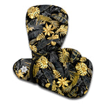 Black And Gold Tropical Pattern Print Boxing Gloves