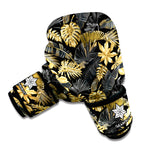 Black And Gold Tropical Pattern Print Boxing Gloves