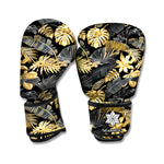 Black And Gold Tropical Pattern Print Boxing Gloves