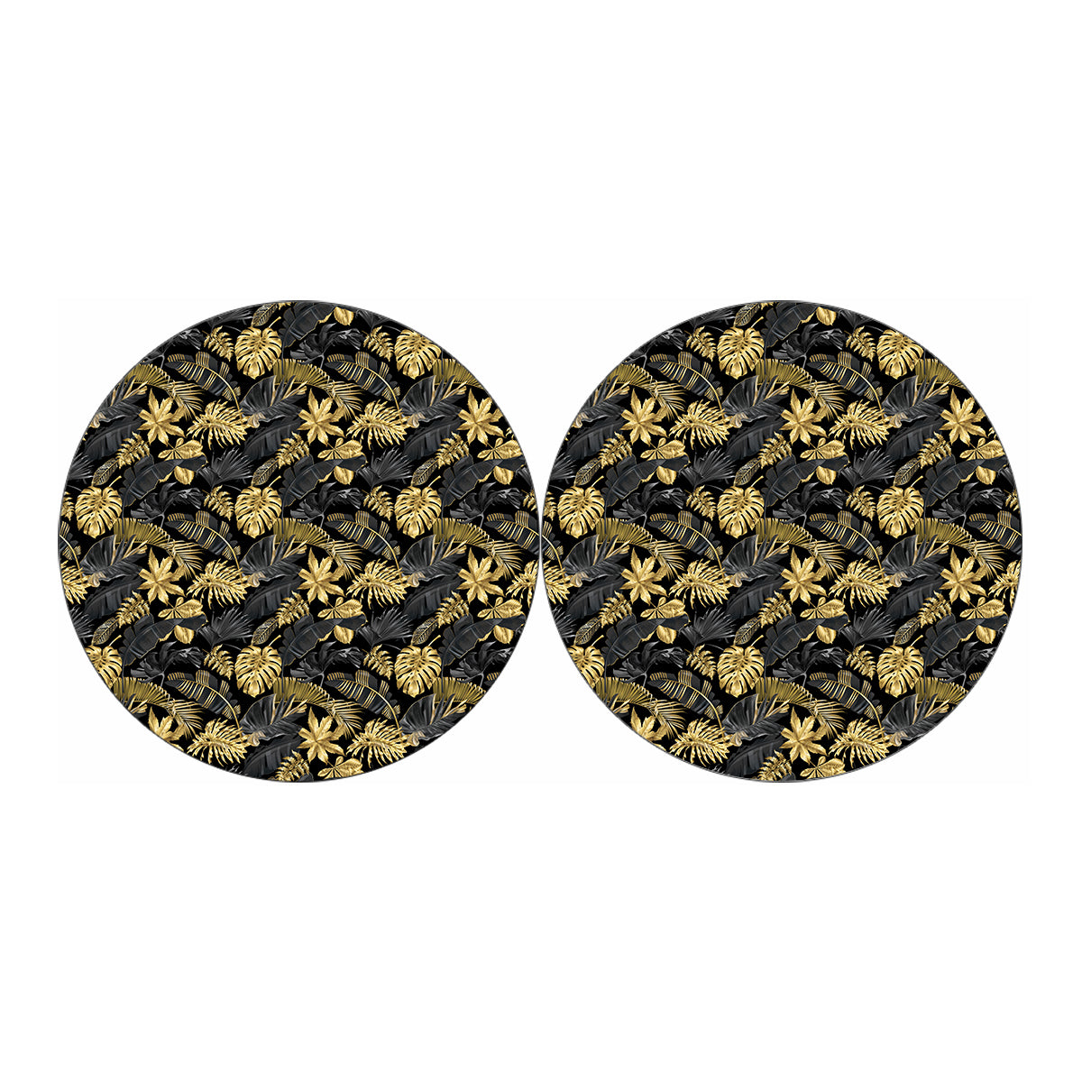 Black And Gold Tropical Pattern Print Car Coasters