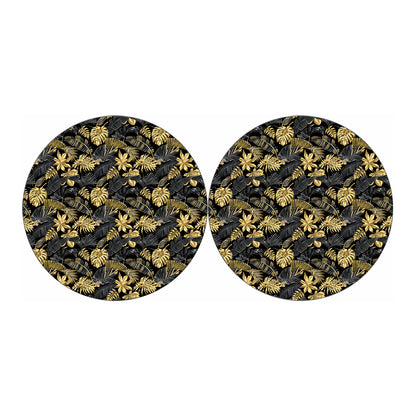 Black And Gold Tropical Pattern Print Car Coasters