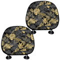 Black And Gold Tropical Pattern Print Car Headrest Covers