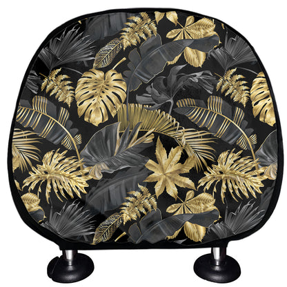 Black And Gold Tropical Pattern Print Car Headrest Covers