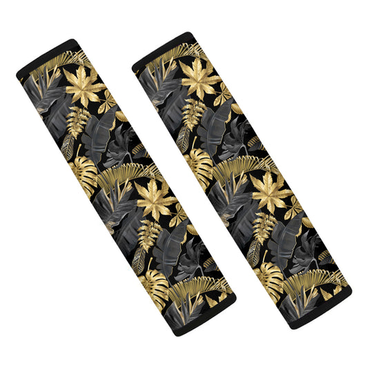 Black And Gold Tropical Pattern Print Car Seat Belt Covers