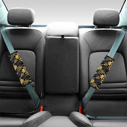 Black And Gold Tropical Pattern Print Car Seat Belt Covers