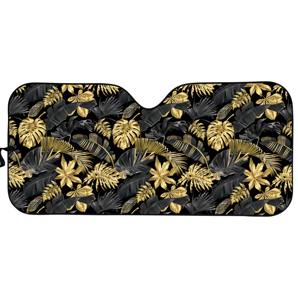 Black And Gold Tropical Pattern Print Car Sun Shade