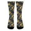 Black And Gold Tropical Pattern Print Crew Socks