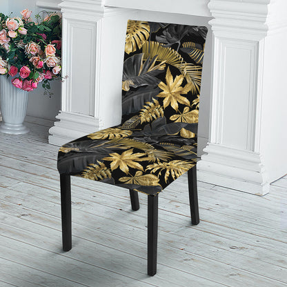 Black And Gold Tropical Pattern Print Dining Chair Slipcover