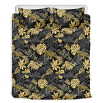 Black And Gold Tropical Pattern Print Duvet Cover Bedding Set