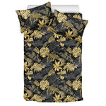 Black And Gold Tropical Pattern Print Duvet Cover Bedding Set