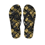Black And Gold Tropical Pattern Print Flip Flops