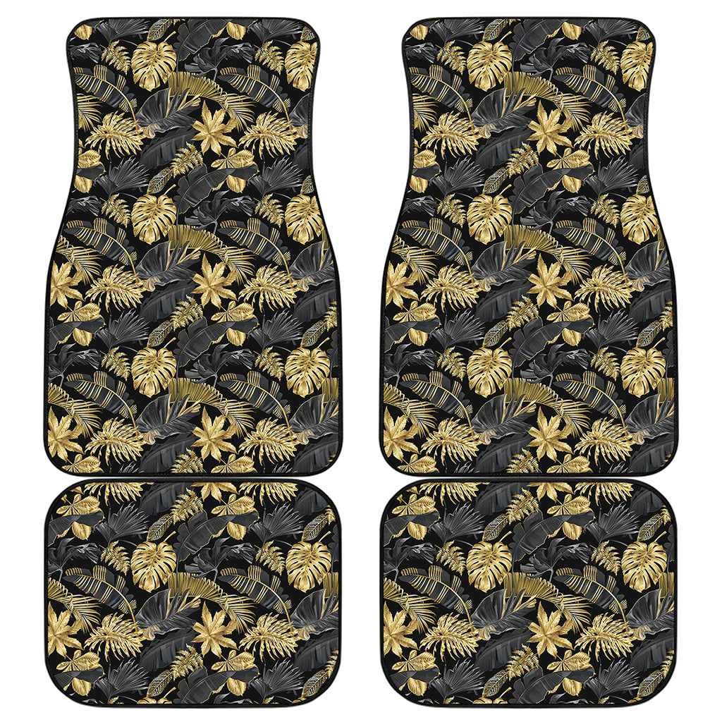 Black And Gold Tropical Pattern Print Front and Back Car Floor Mats