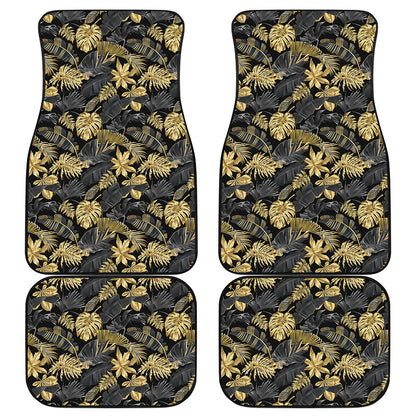 Black And Gold Tropical Pattern Print Front and Back Car Floor Mats