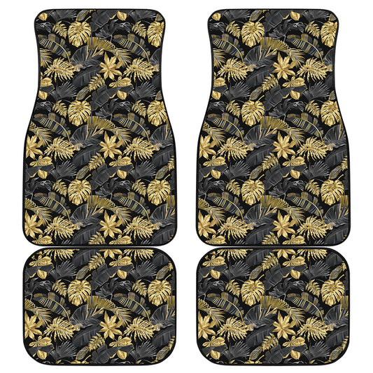 Black And Gold Tropical Pattern Print Front and Back Car Floor Mats