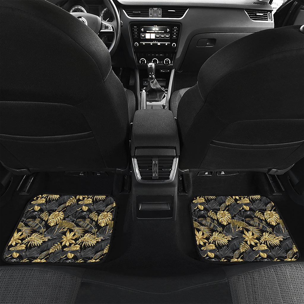 Black And Gold Tropical Pattern Print Front and Back Car Floor Mats