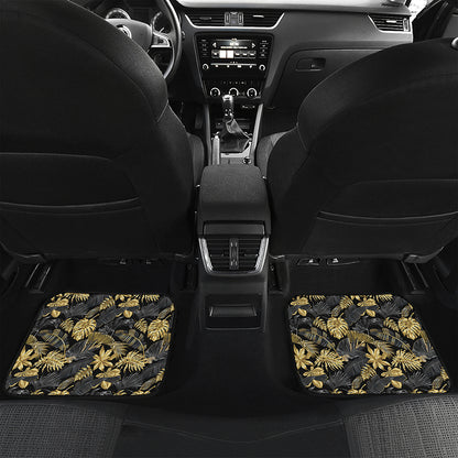 Black And Gold Tropical Pattern Print Front and Back Car Floor Mats