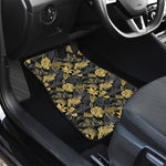 Black And Gold Tropical Pattern Print Front and Back Car Floor Mats