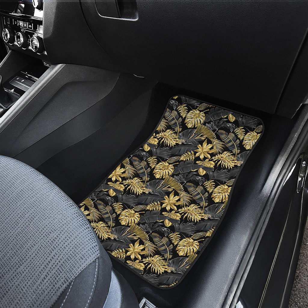 Black And Gold Tropical Pattern Print Front and Back Car Floor Mats