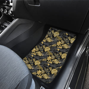 Black And Gold Tropical Pattern Print Front and Back Car Floor Mats