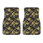 Black And Gold Tropical Pattern Print Front Car Floor Mats