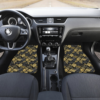 Black And Gold Tropical Pattern Print Front Car Floor Mats